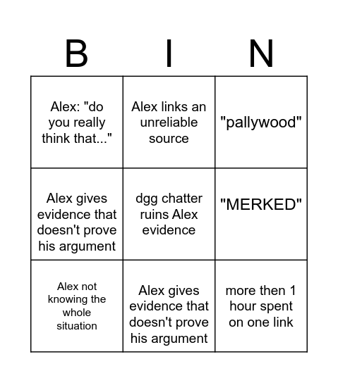 alex debate Bingo Card