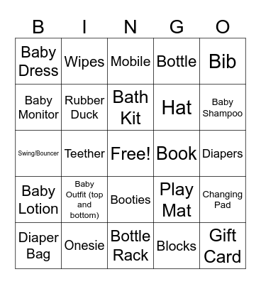 Villard Baby Shower Bingo Card