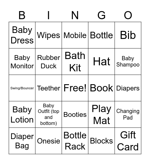 Villard Baby Shower Bingo Card