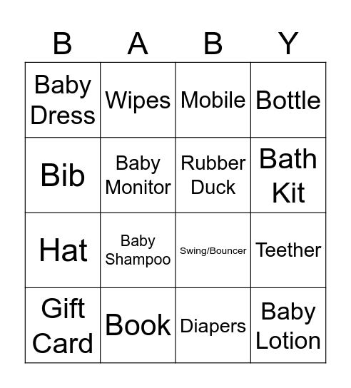 Baby Villard Bingo Card