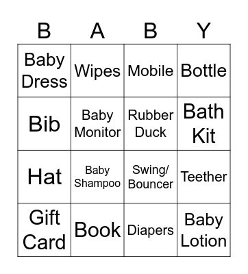 Villard Baby Shower Bingo Card