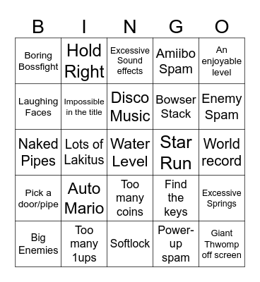Mario Maker Normal Mode Experience Bingo Card
