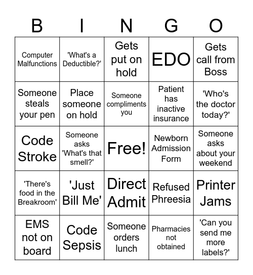 Patient Access Week Bingo Card