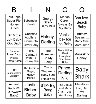Radio Bingo Baby, Honey, Darling Bingo Card