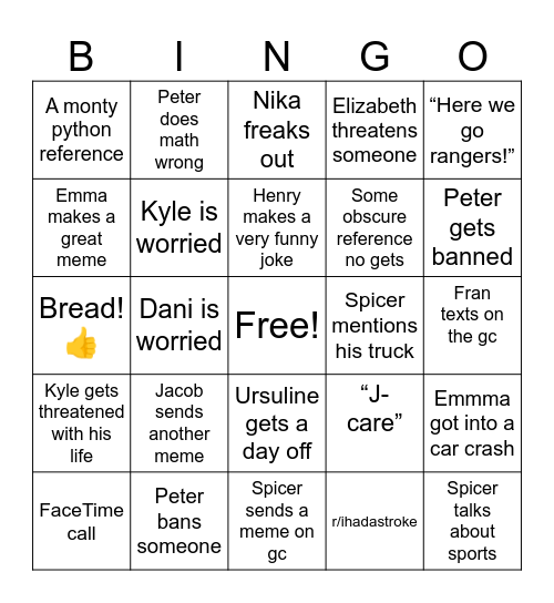 Big Chat Bingo Card