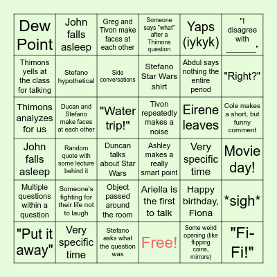 Thimons 8th Period Bingo Card