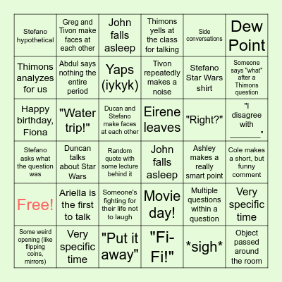 Thimons 8th Period Bingo Card