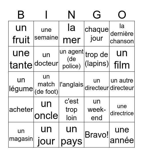 unité 21-24 Bingo Card