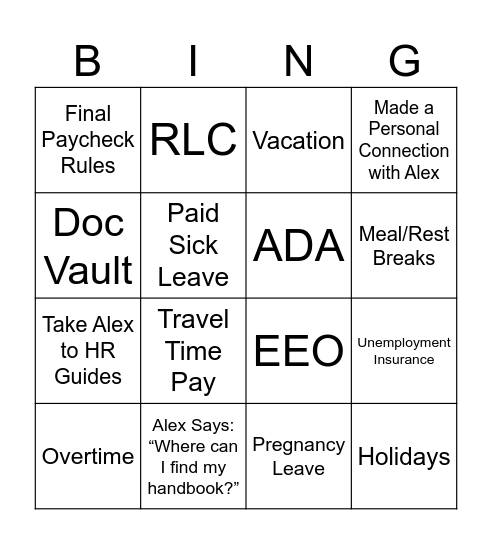 HRS Bingo Card