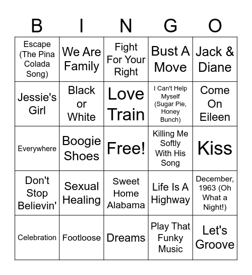 OLDIES Bingo Card