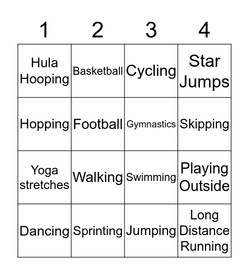 Health Week Bingo Card