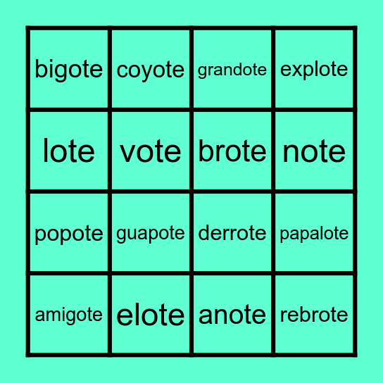 Palabras -OTE Bingo Card