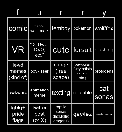 furry meme bingo Card