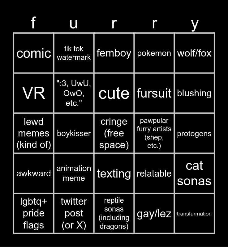 furry meme bingo Card