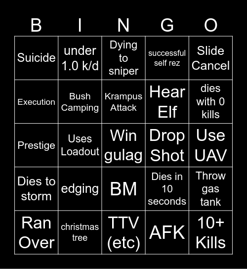 Big Puffer Warzone Bingo Card
