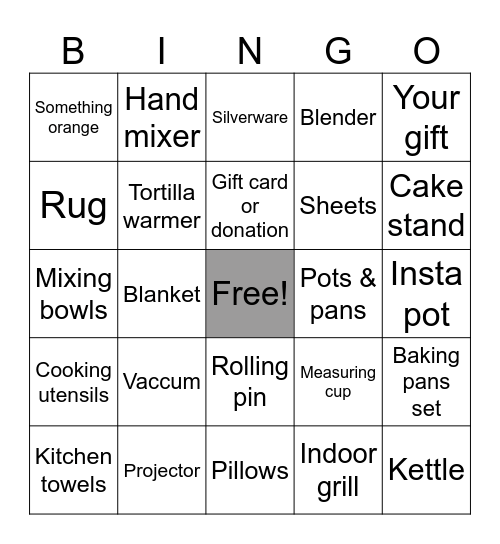 Julia’s Bridal Shower Bingo Card