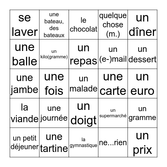 unité 25-28 Bingo Card