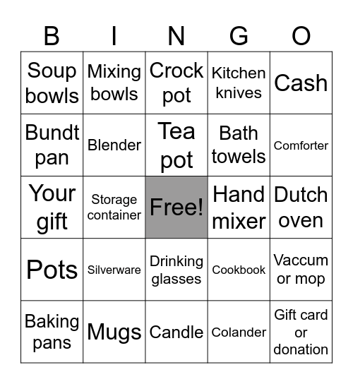 Julia’s Bridal Shower Bingo Card