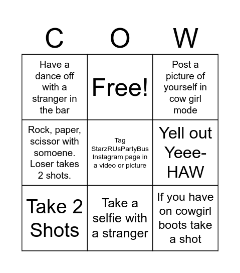 COWGIRL BINGO Card