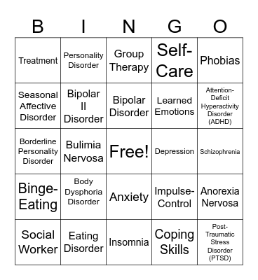 MENTAL HEALTH Bingo Card