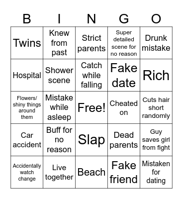 Romance book Bingo Card