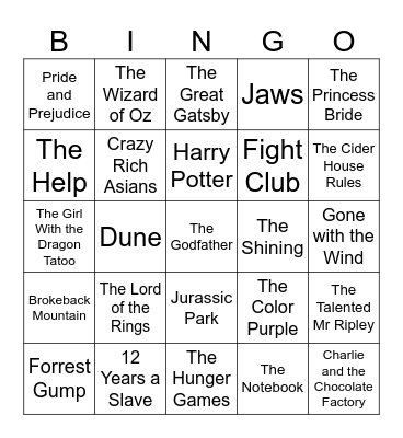 Books Made into Movies Bingo Card