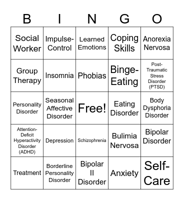 MENTAL HEALTH Bingo Card