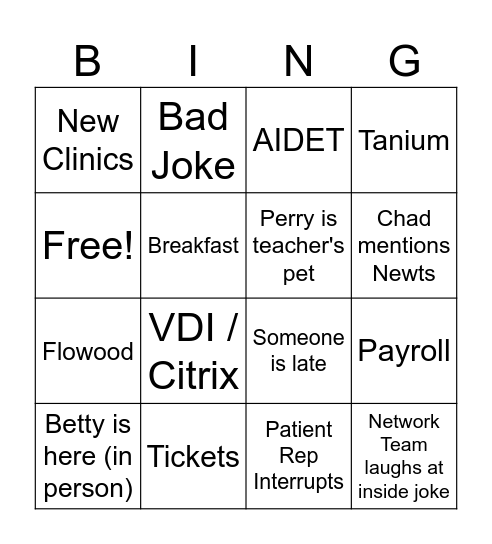 Meeting Bingo Card