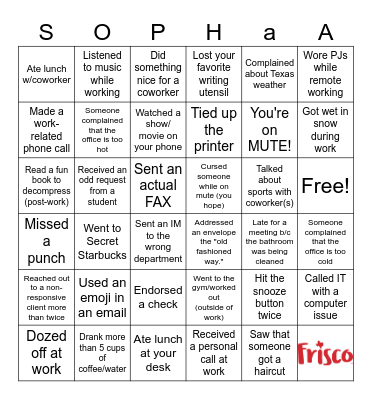 Student Service Center Bingo Card