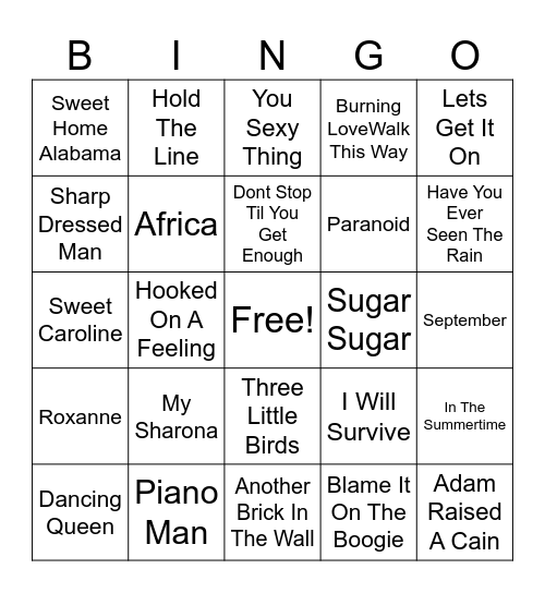 70's BANGER's Bingo Card