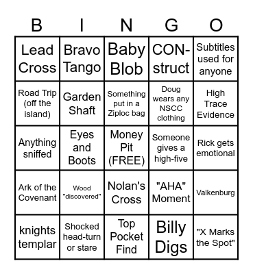 Curse of Oak Island Bingo Card