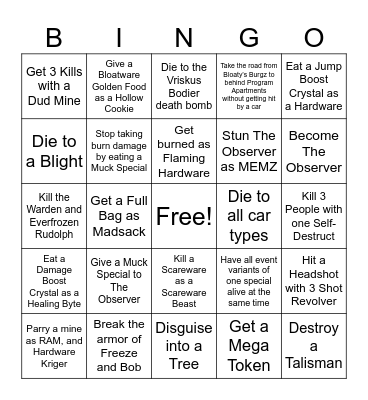 Computer Simulator Bingo Card