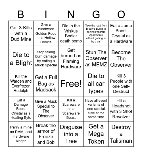 Computer Simulator Bingo Card