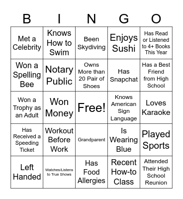 Random Things Bingo Card