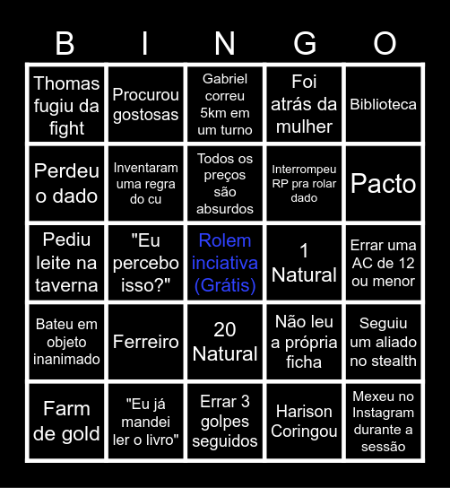 Bingo do RPG Bingo Card