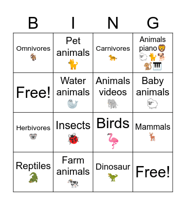 150 Animal sounds Bingo Card