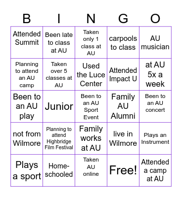 ASBURY ACADEMY Bingo Card