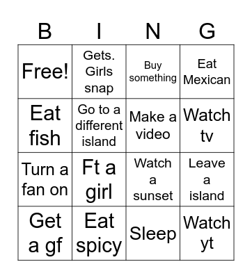 Spring break Bingo Card