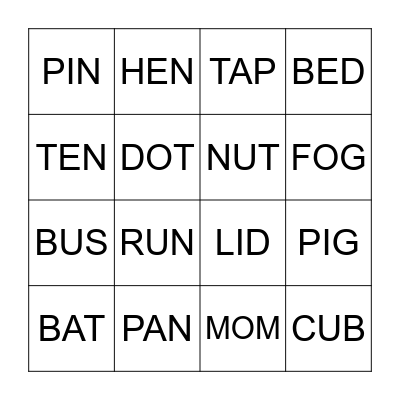 Phonics Bingo Card