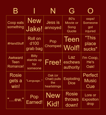KOB-Welcome to Paradise Academy Bingo Card