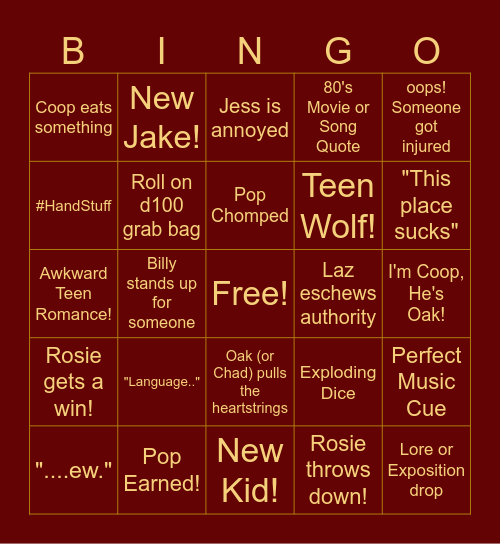 KOB-Welcome to Paradise Academy Bingo Card