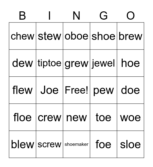 ew / oe Bingo Card