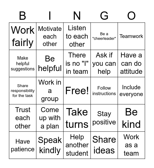 Cooperation BINGO Card