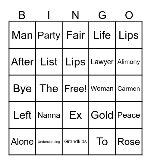 Carmen’s D-Party Bingo Card