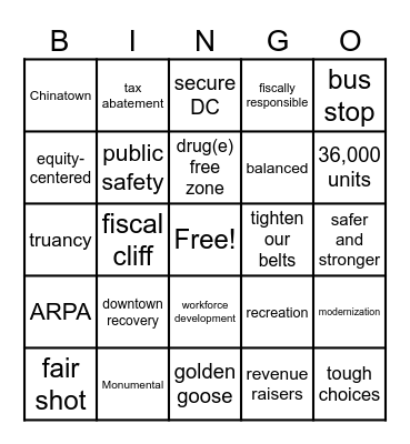 FY25 Budget Drop Bingo Card