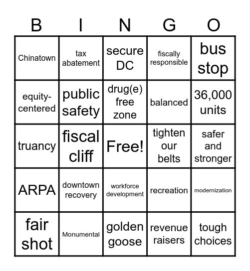 FY25 Budget Drop Bingo Card