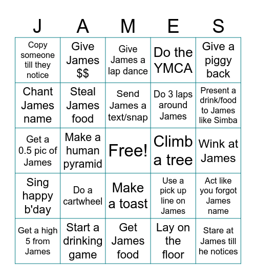 James 21st Birthday Bingo Card