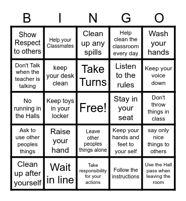 How to act in at school Bingo Card