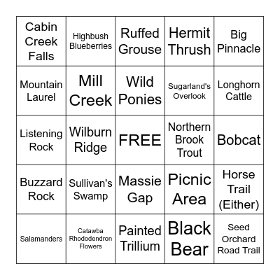 Grayson Highlands Bingo Card