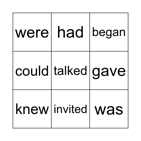 Past Simple Bingo Card